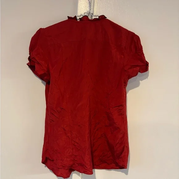 ZARA Red Silk Ruffled Blouse - Picture 4 of 4